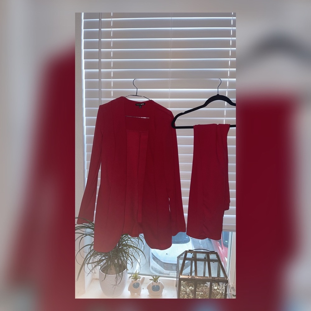 Two piece red suit set.